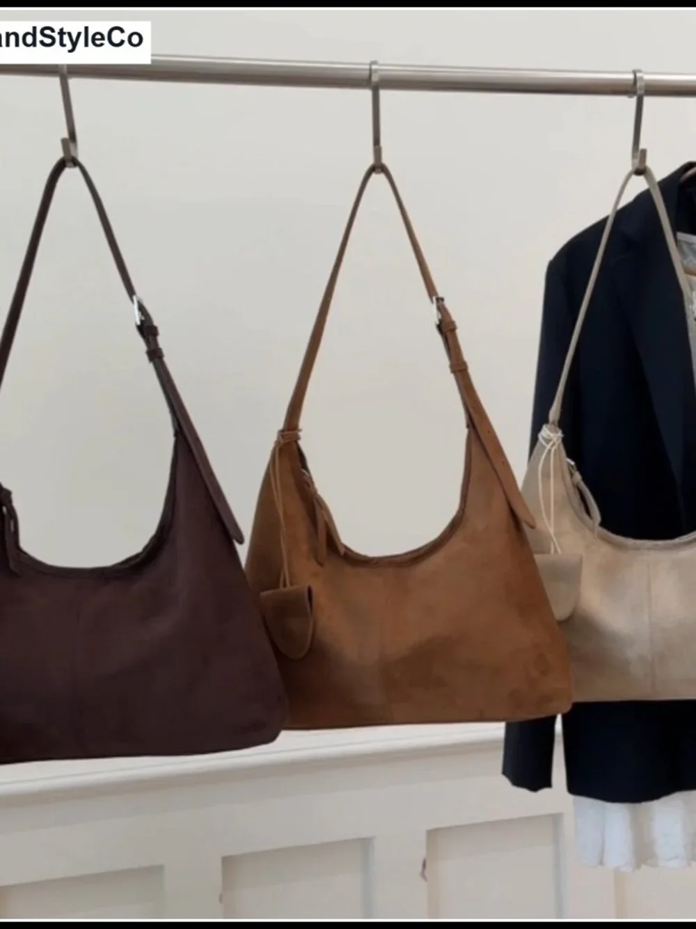 Faux Suede Hobo Bag Slouchy Shoulder Tote Purse Large Capacity Work Handbag